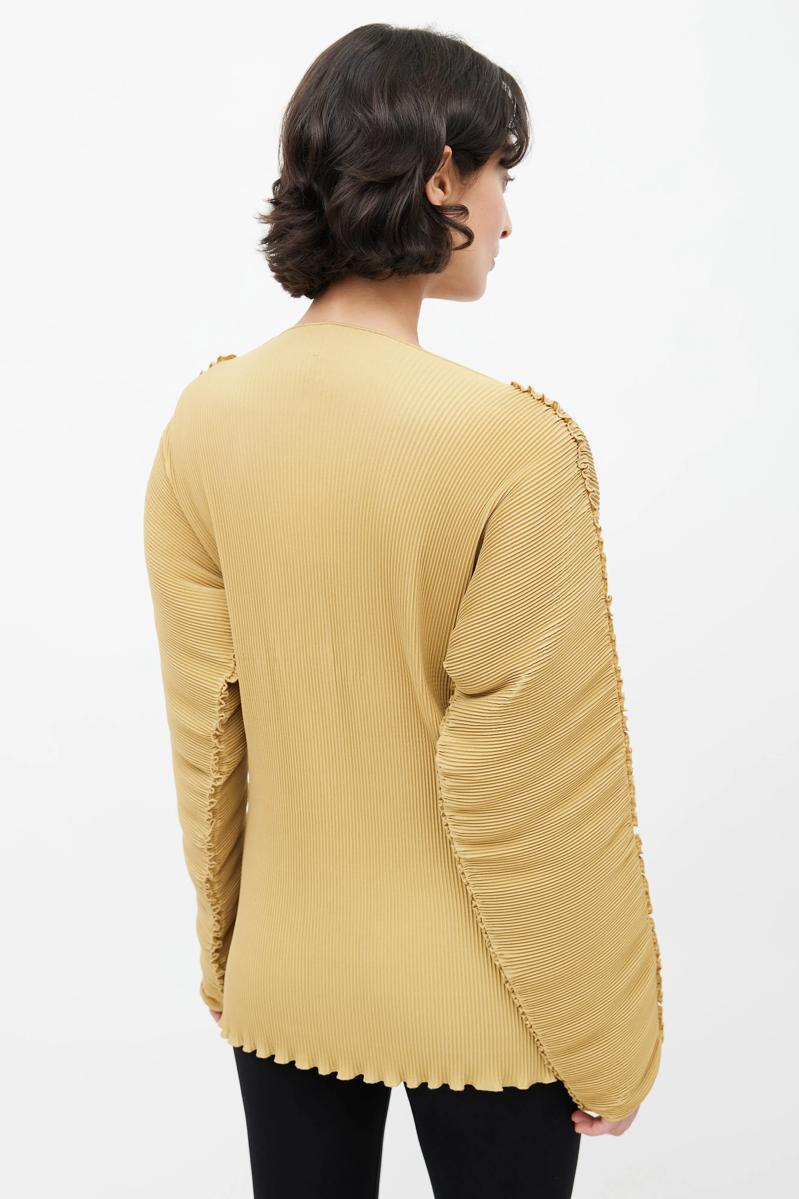 Beige Plisse Structured Top