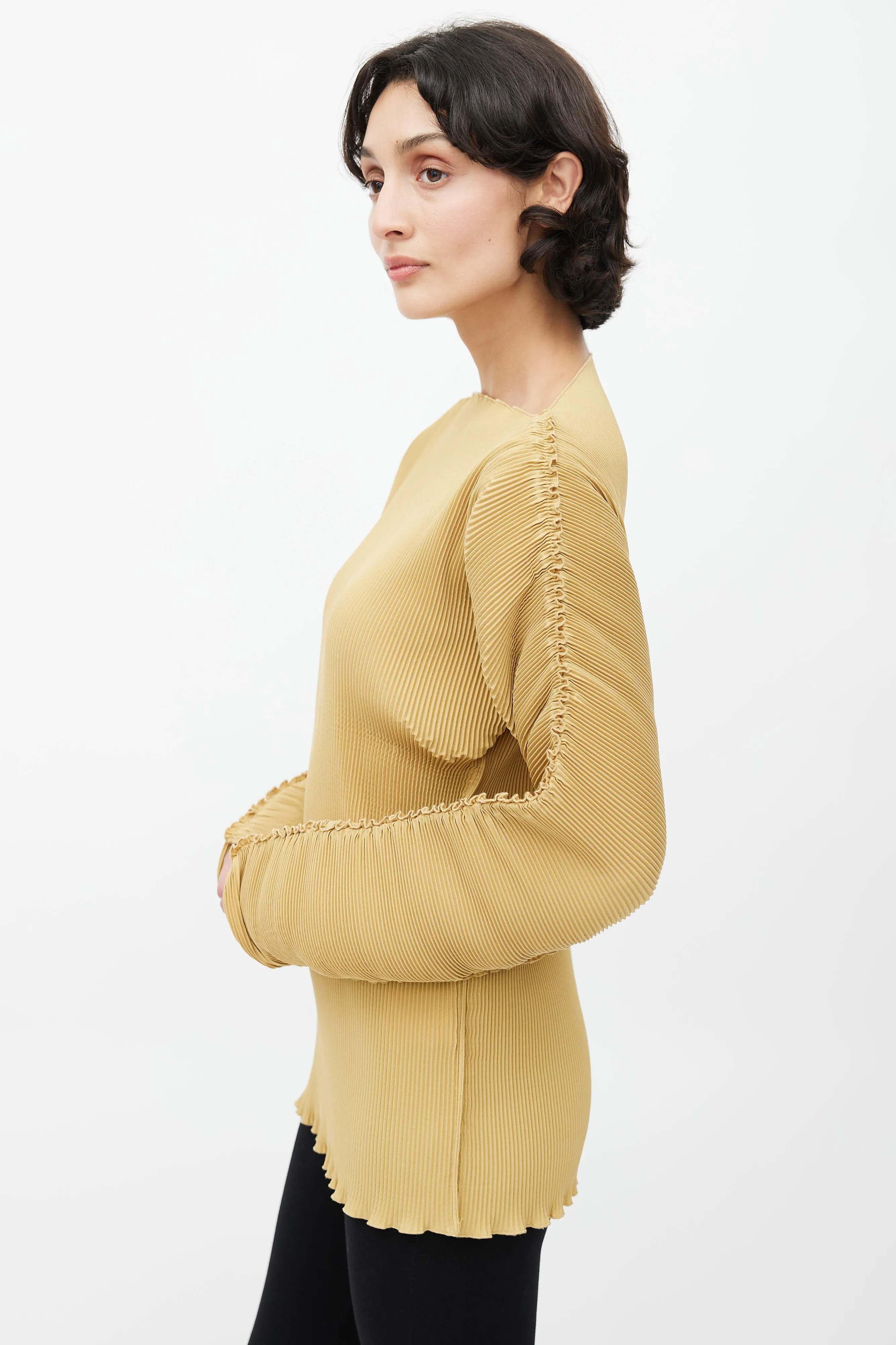 Beige Plisse Structured Top