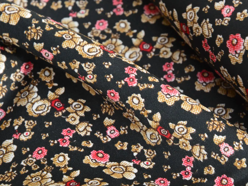Black & Cream Floral Digital Printed Premium Crepe Fabric