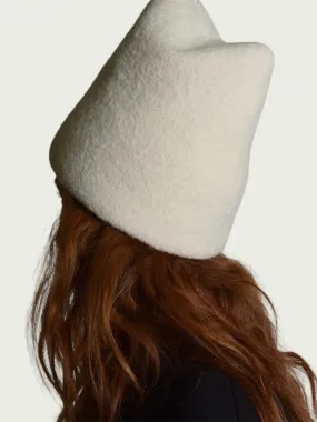 Boiled Wool Puffer Toque in Creamy