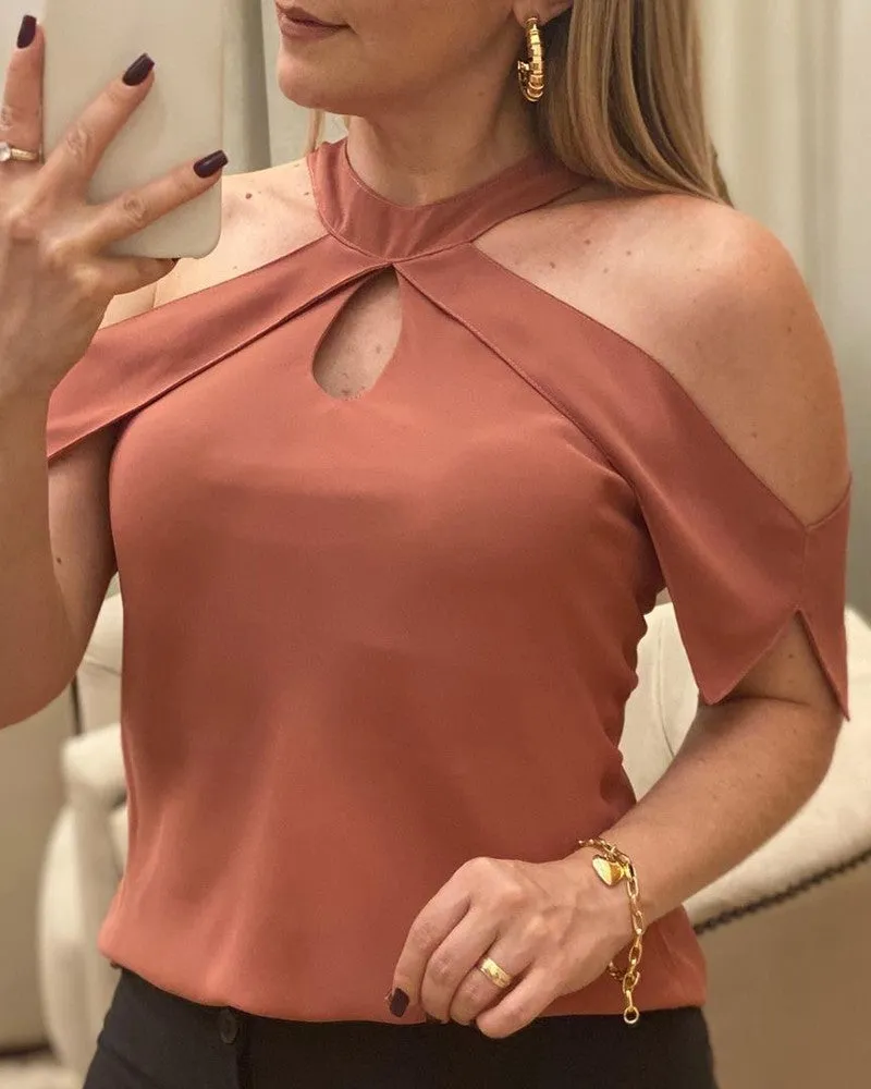 Cold Shoulder Cutout Front Short Sleeve Top