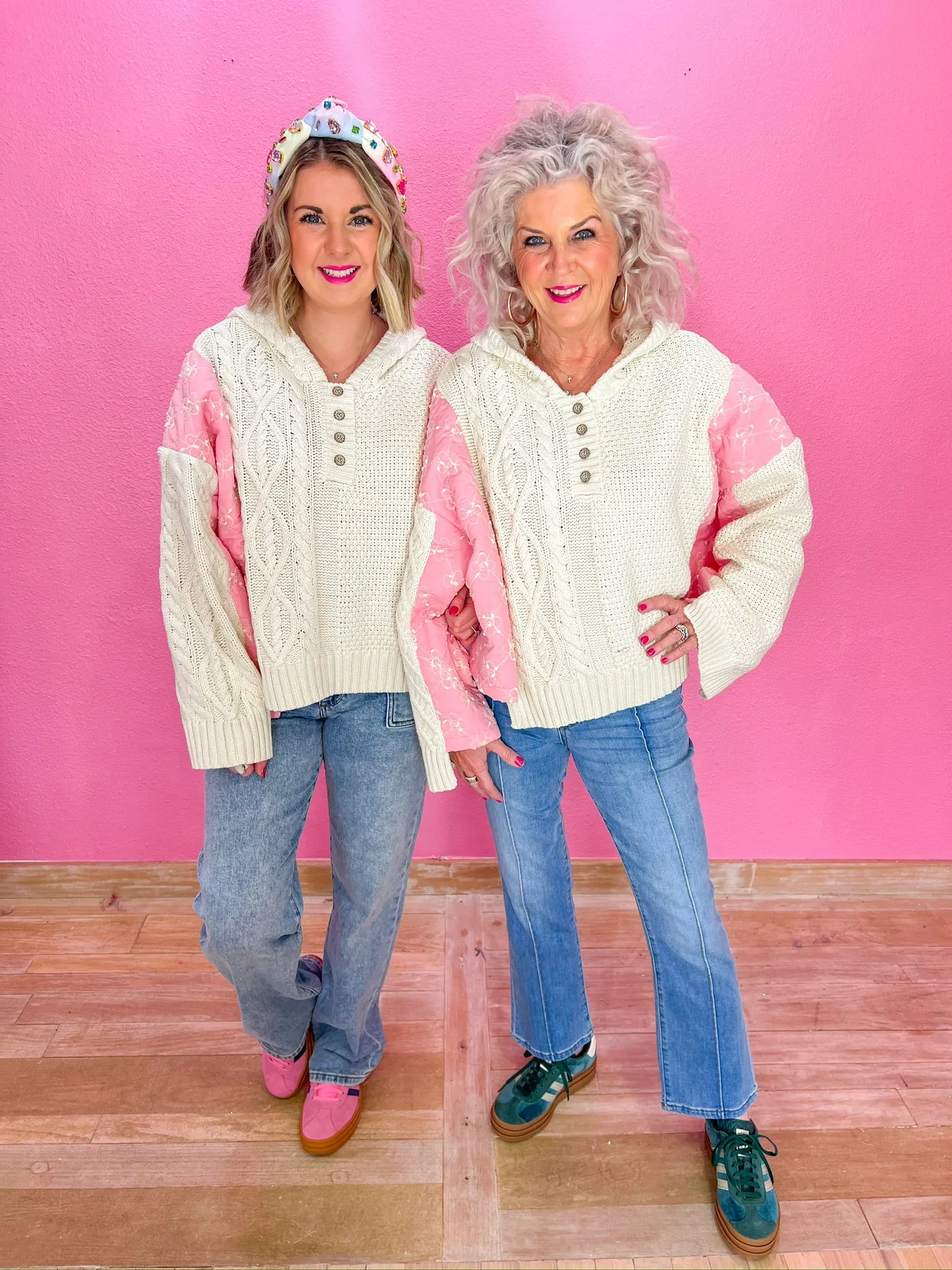 Cozy Together Sweater - Cream/Pink