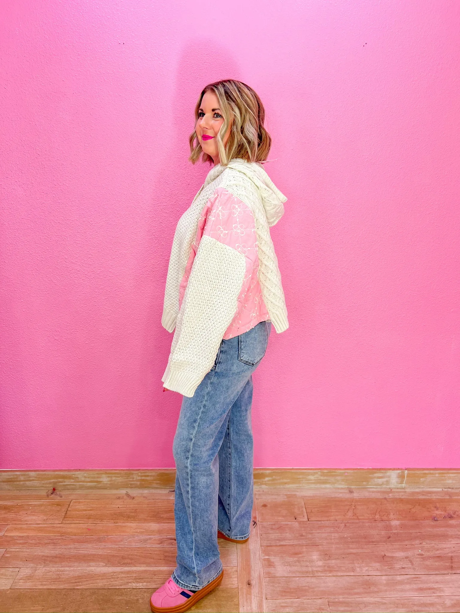 Cozy Together Sweater - Cream/Pink