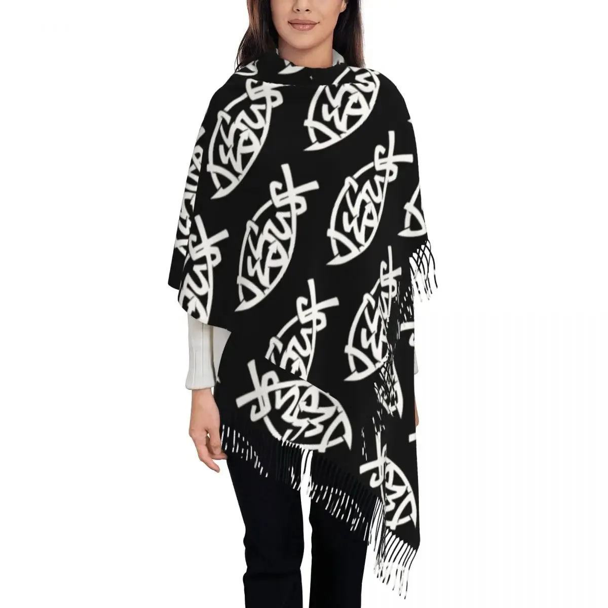 Custom Print Jesus Saved My Life Warm Winter Christian Faith Shawl Religion Wrap Scarf