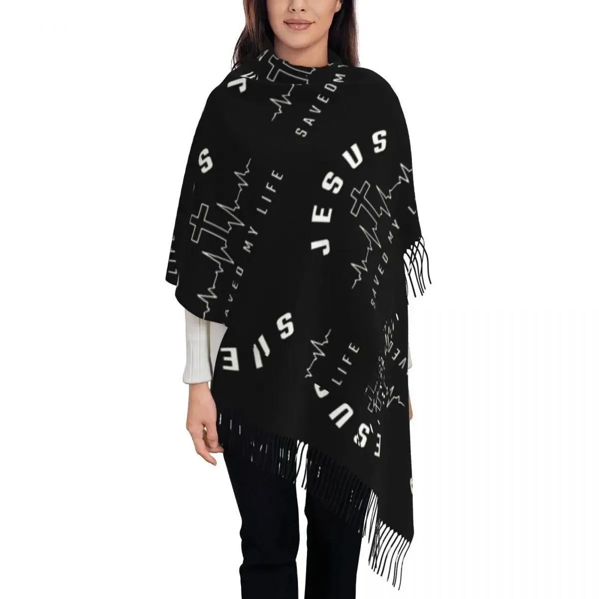Custom Print Jesus Saved My Life Warm Winter Christian Faith Shawl Religion Wrap Scarf