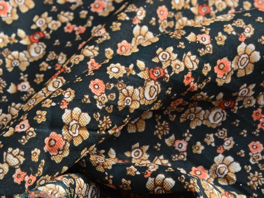 Dark Green & Cream Floral Digital Printed Premium Crepe Fabric
