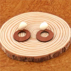 Gold Plated Hand Crafted Round Shaped Wooden Drop Earring