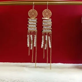 Gold Plated Hanging Long Chain Beads Bohemian Indo western Earrings
