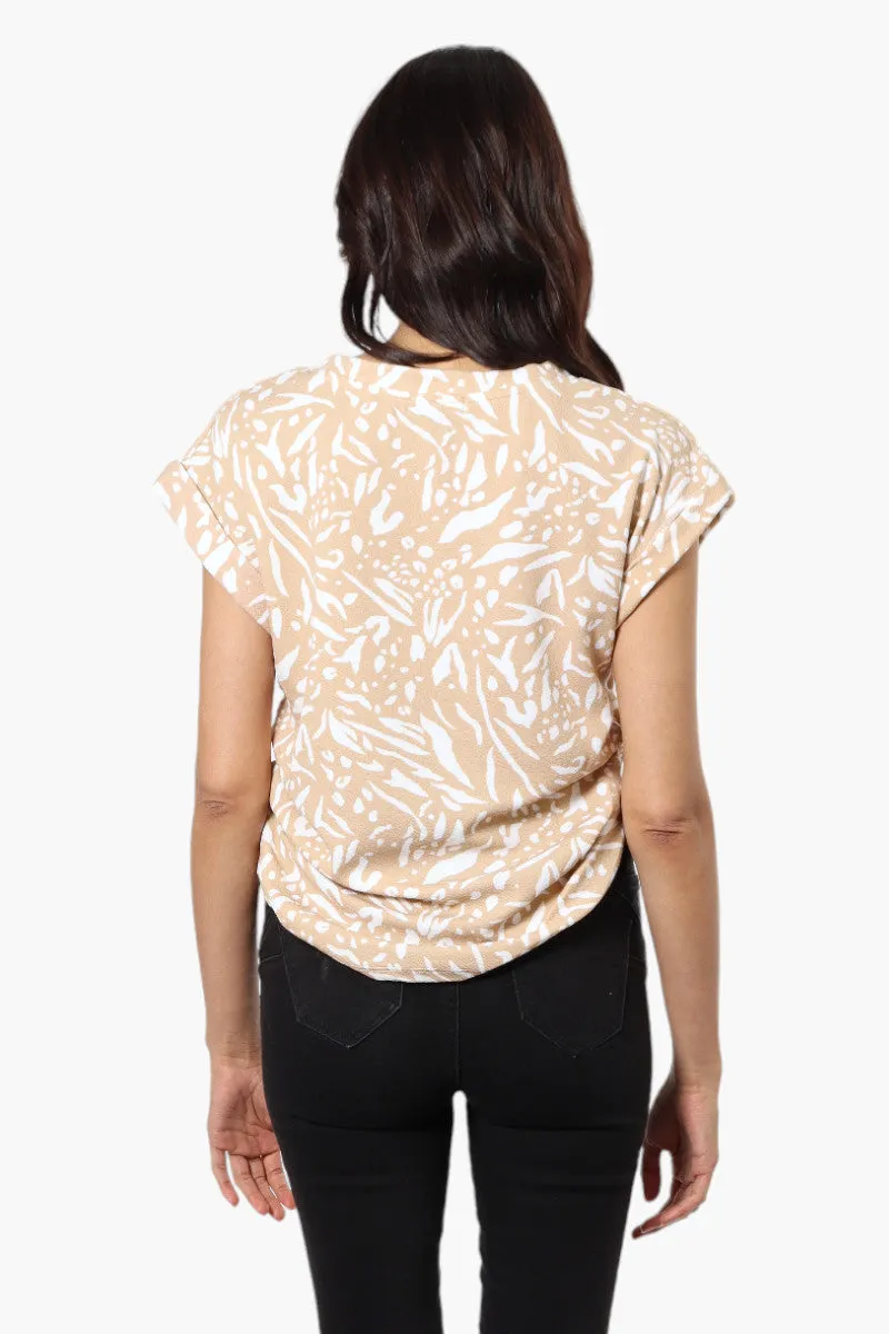 Impress Patterned Side Ruched Blouse - Beige