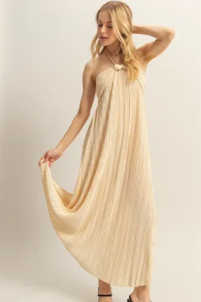Knotted Detail Halter Neck Flowy Maxi Dress in Champagne