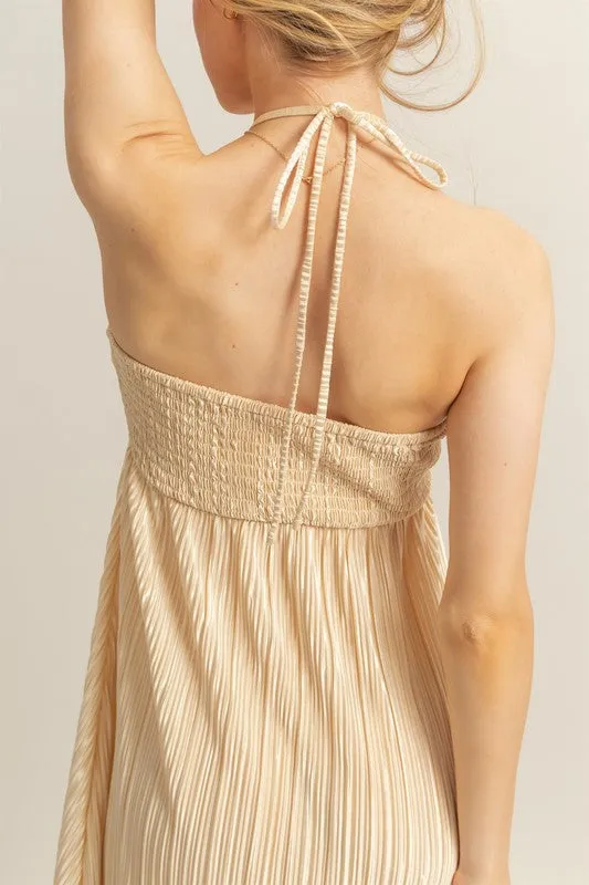 Knotted Detail Halter Neck Flowy Maxi Dress in Champagne
