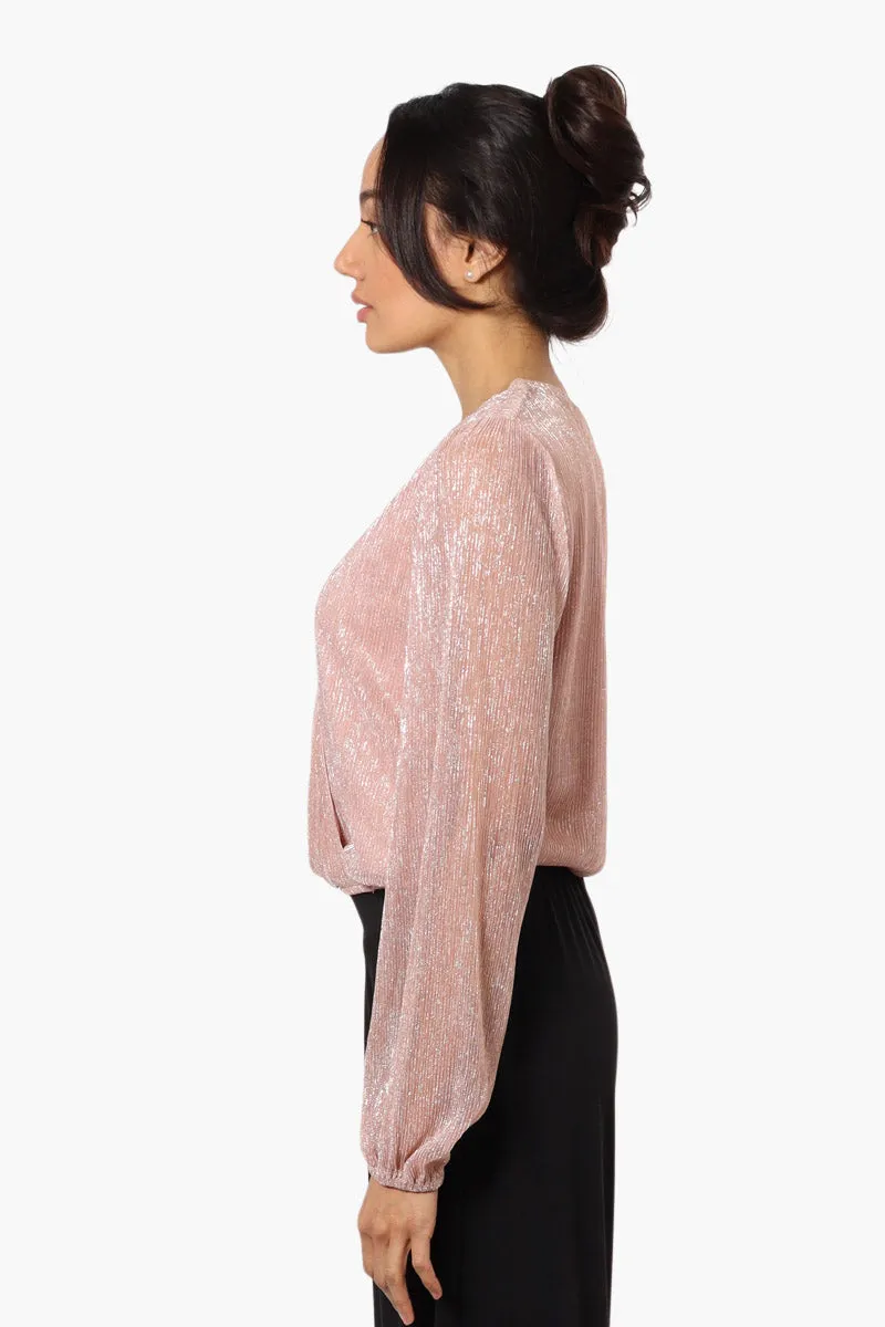 Limite Sheer Sleeve Lurex Blouse - Pink