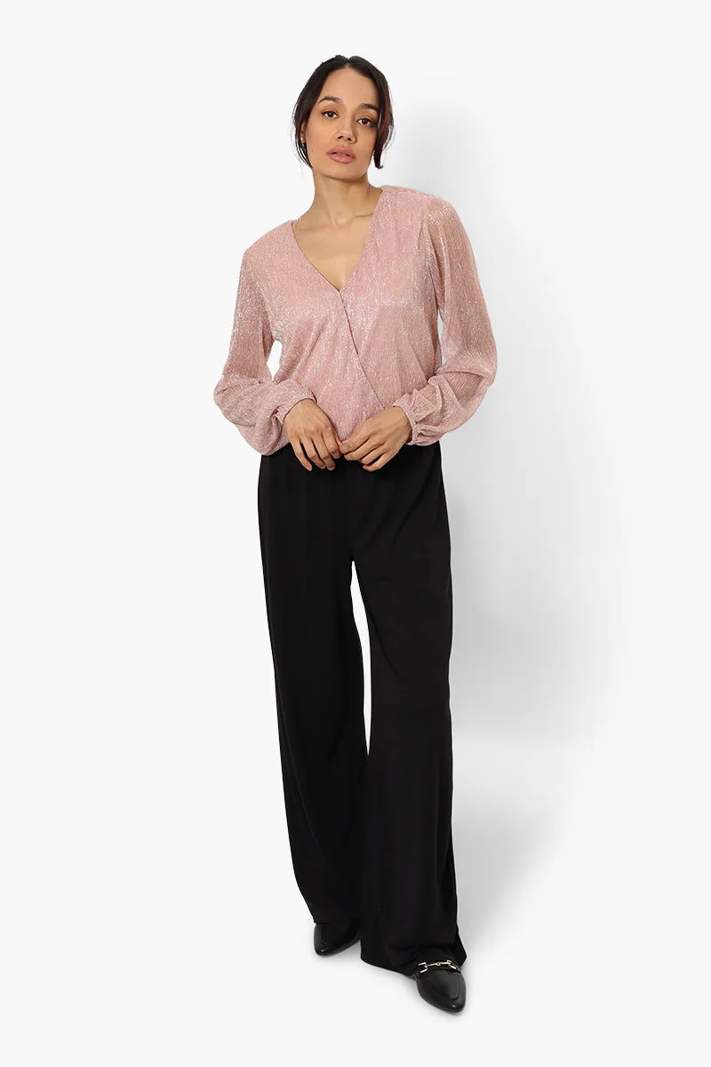 Limite Sheer Sleeve Lurex Blouse - Pink
