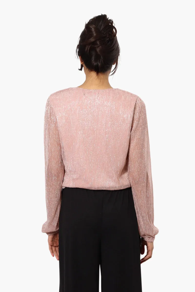 Limite Sheer Sleeve Lurex Blouse - Pink