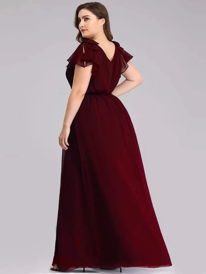 Maxi Long Chiffon Plus Size Evening Dresses with Ruffles Sleeves