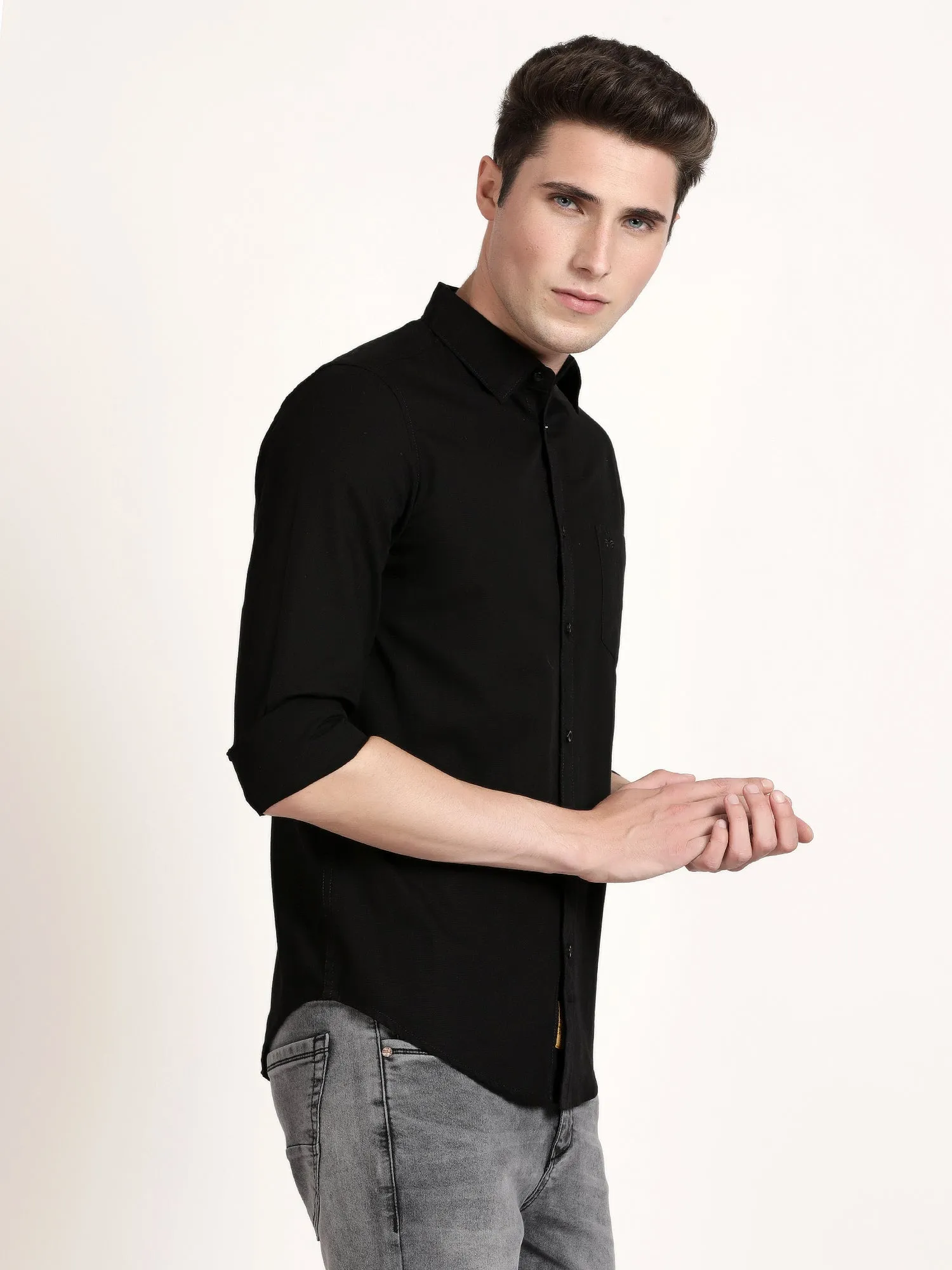 Men Navy Blue  Plain Formal Shirt (GBHM5021)