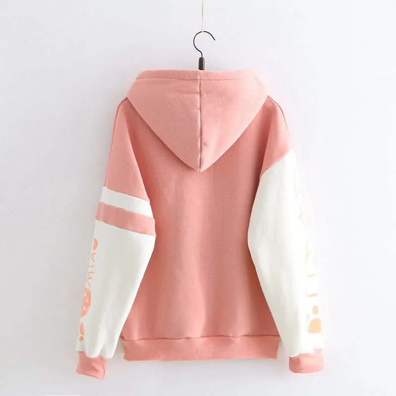 Meow Elegance: Harajuku Kitty Paw Letter Hooded Sweatshirt - Elevate Your Style with Feline Charm! 🌈😺