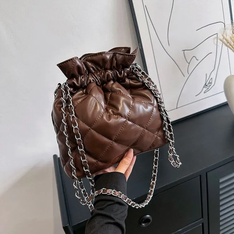 Quilted Puffer Crossbody Bucket Bag Purse-Showtown