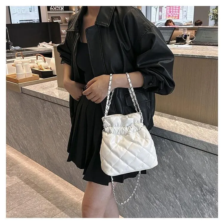 Quilted Puffer Crossbody Bucket Bag Purse-Showtown