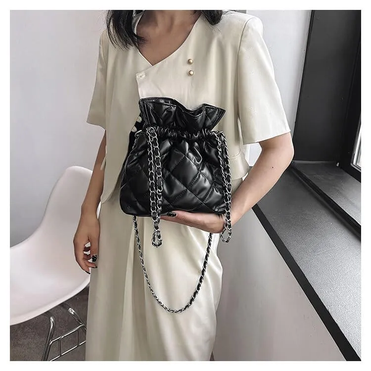 Quilted Puffer Crossbody Bucket Bag Purse-Showtown