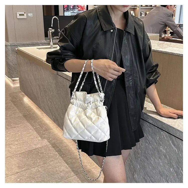 Quilted Puffer Crossbody Bucket Bag Purse-Showtown