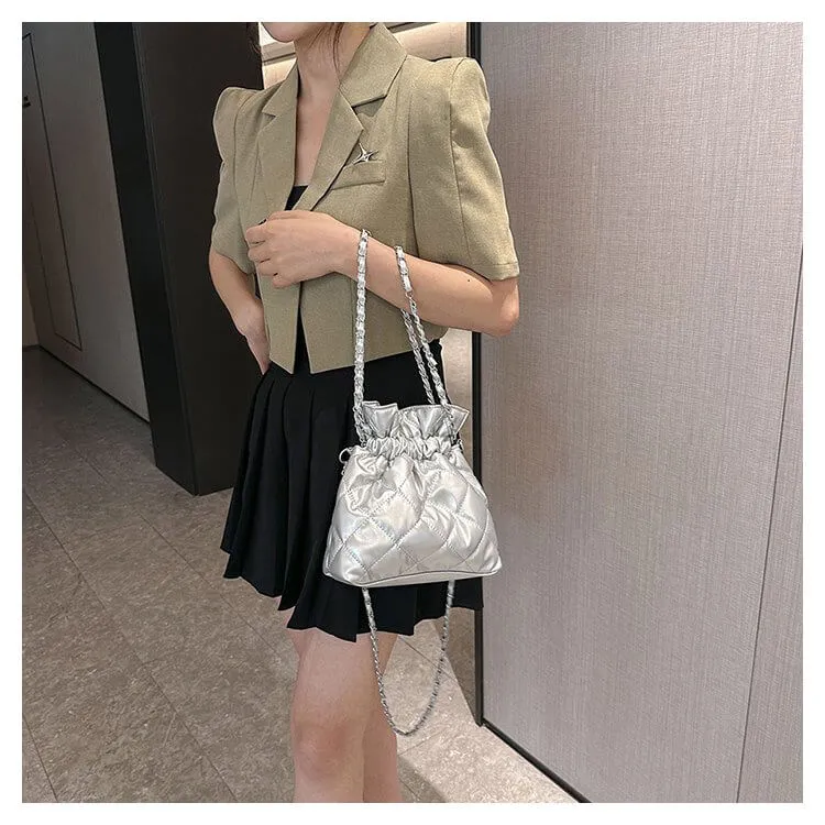 Quilted Puffer Crossbody Bucket Bag Purse-Showtown