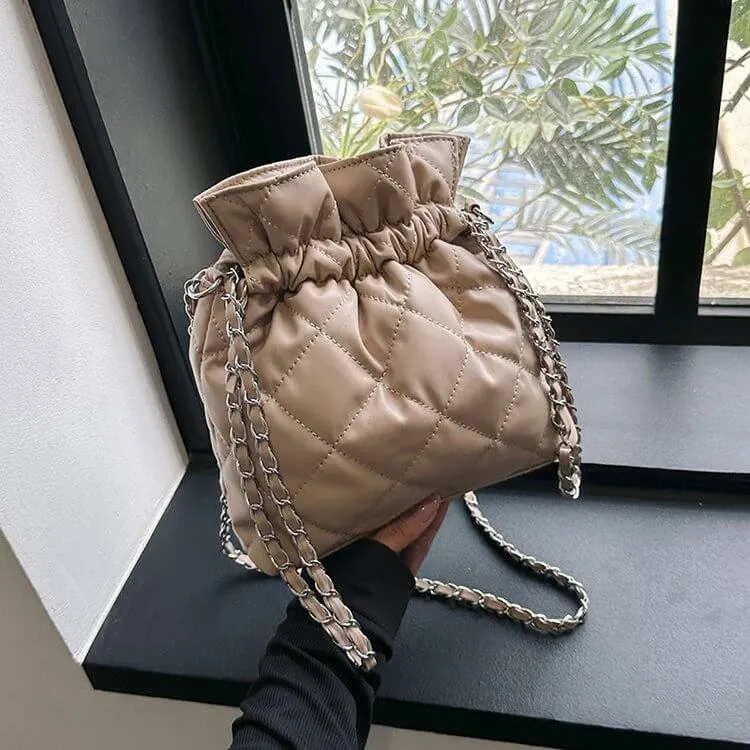 Quilted Puffer Crossbody Bucket Bag Purse-Showtown