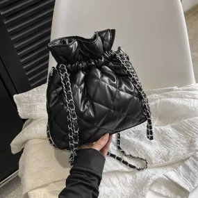 Quilted Puffer Crossbody Bucket Bag Purse-Showtown