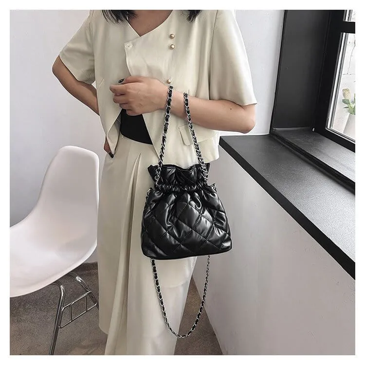 Quilted Puffer Crossbody Bucket Bag Purse-Showtown