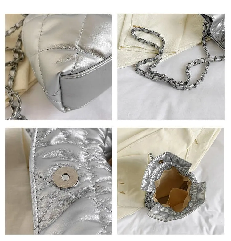 Quilted Puffer Crossbody Bucket Bag Purse-Showtown