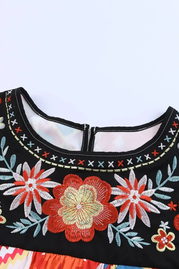 Summer Whispers Embroidery Blouse with Short Sleeves