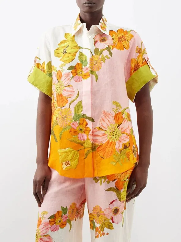 Trendy Resort Casual Print Shirt Trouser Set