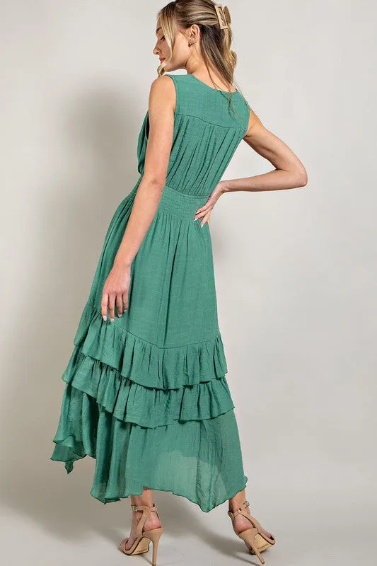 V Neck Ruffle Maxi Dress