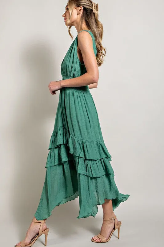V Neck Ruffle Maxi Dress