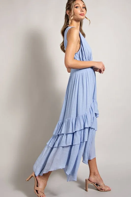 V Neck Ruffle Maxi Dress
